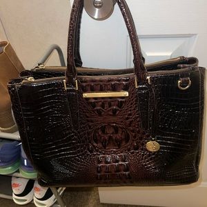Brahmin Dark Brown Croc-Embossed Laptop Bag